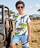 OLLINGTON ST. Cotton Sinker Knit Animals Printed Half Sleeve T-Shirt & Shorts Set - White