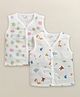 BUMZEE Muslin Woven Pack of 2 Sleeveless Jungle Theme Printed Jablas - White
