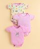 BUMZEE Cotton Knit Pack of 3 Half Sleeves Striped & Beach Theme Printed Onesies - Pink & Yellow