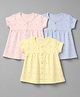 Zero Sinker Knit Half Sleeves One Piece Dresses with Floral Print Pack of 3 - Sky Blue, Yellow & Pink