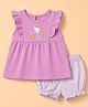 Zero Sinker Knit Half Sleeves T-Shirt With Floral Print & Shorts - Violet