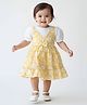 Bella Moda Cotton Woven Half Puffed Sleeves Floral Printed & Bow Applique Detailed Pinafore Style Dress - Yellow