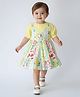 Bella Moda Cotton Woven Half Puffed Sleeves Striped Floral Printed & Bow Applique Detailed Pinafore Style Dress - Multi Colour