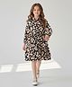 Bella Moda Cotton Woven Full Sleeves Floral Printed Shirt Style Dress - Black