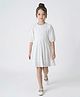 Bella Moda Cotton Woven Half Puffed Sleeves Geometric Embroidered Dress - White