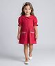 Bella Moda Cotton Woven Half Puffed Sleeves Polka Dots Printed Dress - Dark Pink