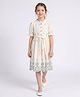 Bella Moda Cotton Woven Half Peasant Sleeves Floral Embroidered Dress - Cream