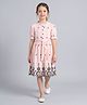 Bella Moda Cotton Woven Half Peasant Sleeves Floral Embroidered Dress - Pink