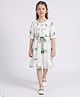 Bella Moda Cotton Woven Half Sleeves Geometric Printed & Schiffli Embroidered Dress - Green
