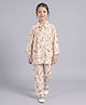 Bella Moda Cotton Woven Full Sleeves Tropical Theme Printed Coordinating Top & Pants Set - Cream