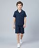 Bella Moda Cotton Woven Half Sleeves Geometric Printed Coordinating Shirt & Shorts Set - Navy Blue