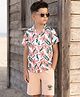 OLLINGTON ST. Sinker Cotton Knit Half Sleeves Shirt & Shorts Set With Tropical Print - Peach