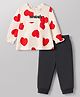 Doodle Poodle 100% Cotton Single Jersey Knit Full Sleeves Top and Joggers Set With Heart Print - Cream & Black