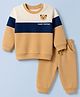 Doodle Poodle 100% Cotton Terry Knit Full Sleeves Winter Wear Suit With Bear Patch - Light Brown
