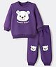 Doodle Poodle 100% Cotton Looper Terry Knit Full Sleeves Winter Wear Suit With Bear Print - Purple