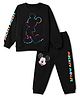 HoneyHap Disney Terry Knit Full Sleeves T-Shirt and Joggers Set with Mickey Mouse Foil Print - Black