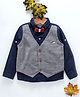ZY & UP Full Sleeves Shirt With Attached Waistcoat & Bow - Navy