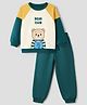 Doodle Poodle 100% Cotton Terry Knit T-shirt and Joggers Light Weight Raglan Full Sleeves Colour Block and Bear Print in Offwhite & Dark Green