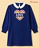 Honeyhap Premium 100% Cotton Terry Winter Frock with With Bio Finish Full Sleeves and Heart Embroidery in Navy Blue
