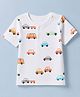 Babyhug Cotton Knit Henley T-Shirt with Half Sleeves and Vehicles Print - White
