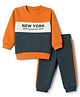 Doodle Poodle 100% Cotton Looper Terry Knit Full Sleeves Night Suit With Text Print - Orange