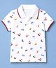 Zero Sinker Knit Polo T-Shirt with Half Sleeves and Vehicles Print in White