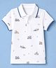 Zero Sinker Knit Polo T-Shirt with Half Sleeves and Construction Vehicles Print in White