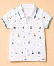 Zero Cotton Sinker Knit Polo T-Shirt with Half Sleeves and Nautical Print - White