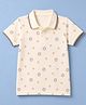 Zero Sinker Knit Polo T-Shirt with Half Sleeves and Animal Print in Light Brown