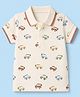 Zero Cotton Sinker Knit T-Shirts with Half Sleeves and Vehicles Print in Brown