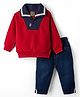Little Kangaroos Fleece Knit Full Sleeves Winter Wear Suit - Red