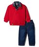 Little Kangaroos Fleece Knit Full Sleeves Sweatshirt and Pants Set - Red