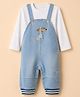 Little Kangaroos 100% Cotton Woven Full Sleeves Dungaree With Dog Embroidery & Inner Tee - Light Blue