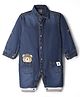 Little Kangaroos Denim Knit Rompers Full Sleeves With Teddy Patch - Navy Blue
