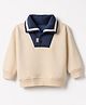 Little Kangaroos Cotton Fleece Knit Sweat Jacket with Full Sleeves - Offwhite