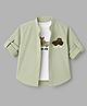 Little Kangaroos Denim Woven Full Sleeves Shirt & T-Shirt with Dog and Vehicle Patch - Light Green
