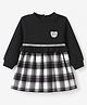 Little Kangaroos Cotton Knit Full Sleeves Winter Frock with Bear Applique - Black