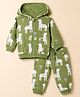 Doodle Poodle 100% Cotton Terry Knit Full Sleeves Hooded Winter Wear Co-Ords Set With Horse Print - Dark Green