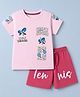 CUCUMBER Sinker Knit Half Sleeves T-Shirt & Shorts Set Ping Pong Print - Baby Pink