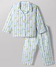 Babyhug Cotton Knit Full Sleeves Striped & Tropical Theme Printed Co-Ords Shirt & Pyjama Night Suit - Light Blue