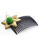 Pihoo Lace & Pom Pom Embellished Comb Broach - Green