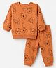 Doodle Poodle 100% Cotton Looper Terry Knit Puppy Printed Co-Ords Front Open T-Shirt & Lounge Pant Set - Peach