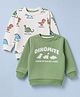 Babyhug Heavy Gauge Terry Knit Full Sleeves Sweatshirts With Dinosaur and Text Print Pack of 2 - White & Green