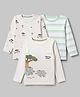 Babyhug 100% Cotton Knit Full Sleeves Striped T-Shirts with Elephant Trees Print Pack of 3 - White & Offwhite