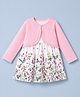 Babyhug Poplin Woven Frock and Full Sleeve Shrug with Floral Print - White & Pink
