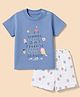 Zero Sinker Knit Half sleeves T-Shirt & Checked Shorts With Beach Print - Blue & White