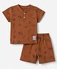 Zero Sinker Knit Half sleeves Co-ords T-Shirt & Shorts With Cactus Print - Brown