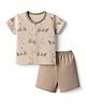 Zero Sinker Knit Half sleeves T-Shirt & Shorts Set With Train Print - Beige