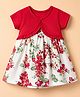 Babyhug Poplin Woven Sleeveless Frock with Jacket and Floral Print - White & Red