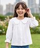 Pine Kids Woven Full Sleeves and Frill Cuffs Solid Colour Top with Peter Pan Collar - White